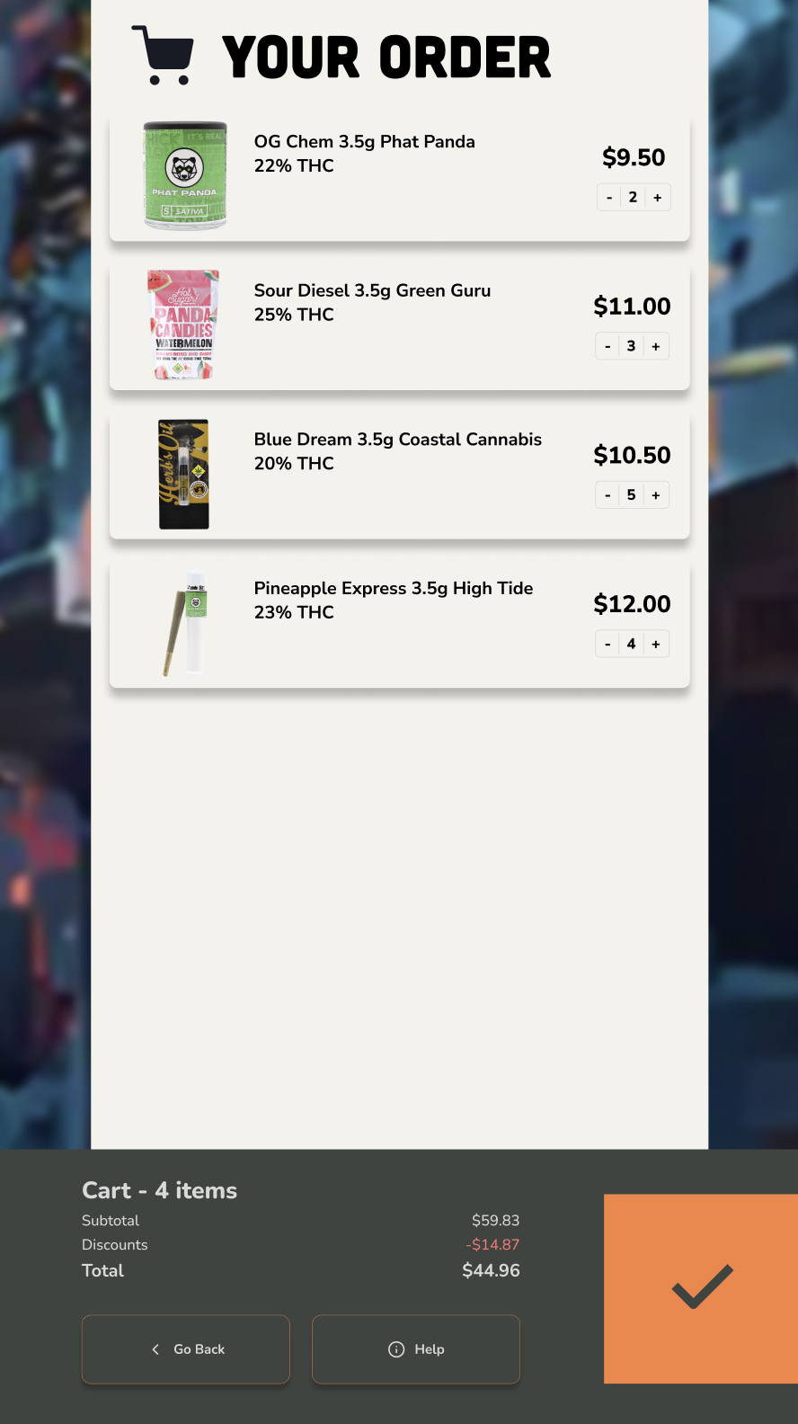 DopeTender cart and checkout